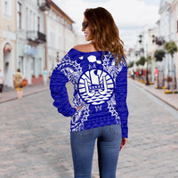 French Polynesia Polynesian Shoulder Sweater Map Blue - Polynesian Pride