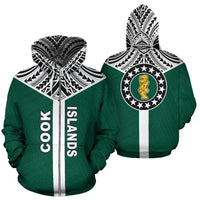 Cook Islands Zip Hoodie Cook Islands Flag Tiki Wooden Statue A6 Unisex Green - Polynesian Pride