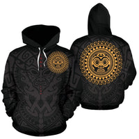Polynesian All Over Hoodie Polynesian Face Tattoo 8 Unisex Black & GOLD - Polynesian Pride