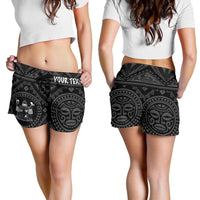 Fiji Personalised Women's Shorts - Fiji Seal With Polynesian Tattoo Style ( Black) - Polynesian Pride