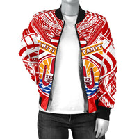 Tahiti Rugby Women Bomber Jacket Polynesian Coat Of Arms and Flag - Polynesian Pride