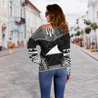 Tokelau Polynesian Chief Custom Personalised Women's Off Shoulder Sweater - Black Version - Polynesian Pride
