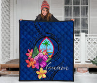 Guam Polynesian Premium Quilt - Floral With Seal Blue - Polynesian Pride
