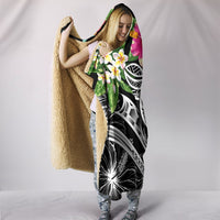 Tahiti Polynesian Hooded Blanket - Summer Plumeria (Black) - Polynesian Pride
