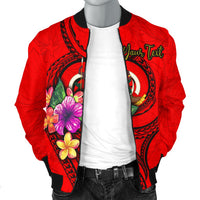Vanuatu Polynesian Custom Personalised Men's Bomber Jacket - Floral With Seal Red - Polynesian Pride