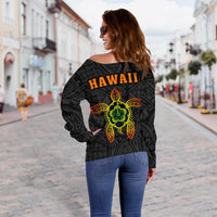 Hula Girl And Turtle Hibiscus Women's Off Shoulder Sweater - Polynesian Pride