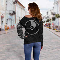 Yap in My Heart Tattoo Style Off Shoulder Sweater Gray A7 - Polynesian Pride