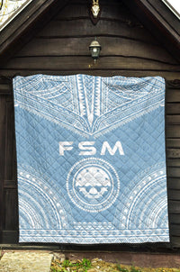 Federated States Of Micronesia Premium Quilt - FSM Seal Polynesian Chief Light Blue Version - Polynesian Pride