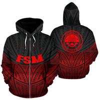 Federated States of Micronesia Polynesian Zip up Hoodie Red Black Pride Map and Seal Unisex Black - Polynesian Pride
