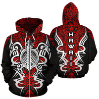 Hawaii Turtle Tribal Red Hoodie Armor Style Unisex Red - Polynesian Pride