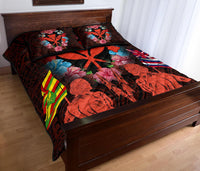 Hawaii Map Kanaka Two Men Holding Flag Quilt Bed Set - AH - Orange - Polynesian Pride