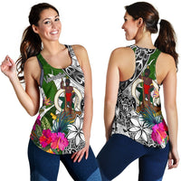 Vanuatu Women's Racerback Tank White - Turtle Plumeria Banana Leaf - Polynesian Pride
