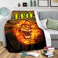 Sun In Leo Zodiac Premium Blanket Polynesian Tattoo Unique Vibes - Polynesian Pride