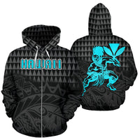 Polynesian Hawaii Zip up Hoodie Warrior Emerald Color Unisex Black - Polynesian Pride