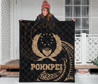 Pohnpei Micronesia Premium Quilt - Gold Tribal Wave - Polynesian Pride