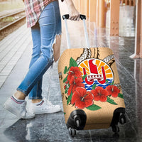 Tahiti Polynesian Luggage Covers - Hibiscus Coat of Arm Beige - Polynesian Pride