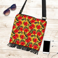 Hawaii Tropical Flowers And Palm Leaves Crossbody Boho Handbag - Polynesian Pride