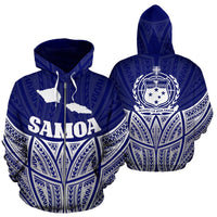Samoa Polynesian Zip up Hoodie Blue Pride Map and Seal Unisex Blue - Polynesian Pride