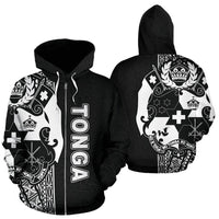 Tonga Polynesian Zip up Hoodie White Line Unisex White - Polynesian Pride