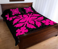 Hawaiian Quilt Bed Set Royal Pattern - Black And Pink - B2 Style - Polynesian Pride