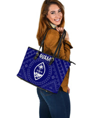 Guam Leather Tote Bag - Guam Seal With Polynesian Tattoo Style (Blue) - Polynesian Pride