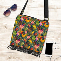 Hawaii Seamless Tropical Flower Plant And Leaf Pattern Crossbody Boho Handbag - Polynesian Pride