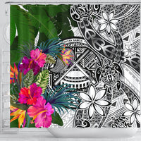 American Samoa Shower Curtain White - Turtle Plumeria Banana Leaf - Polynesian Pride
