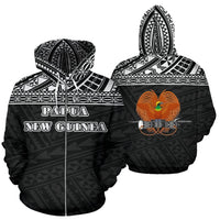 Papua New Guinea All Over Zip up Hoodie Polynesian Black Version Unisex White - Polynesian Pride