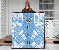 Federated States Of Micronesia Premium Quilt - Federated States Of Micronesia Seal Polynesian White Tattoo (Blue) - Polynesian Pride