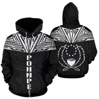 Pohnpei All Over Zip up Hoodie Neck Style Unisex Black - Polynesian Pride