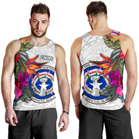Northern Mariana Islands Men's Tank Top Polynesian Hibiscus White Pattern White - Polynesian Pride