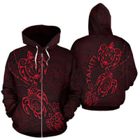 Tahiti Polynesian Family Turtles Zip up Hoodie Red Unisex Red - Polynesian Pride