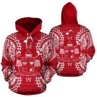 Fiji Polynesian ll Over Hoodie Map Red White Unisex Red nd White - Polynesian Pride
