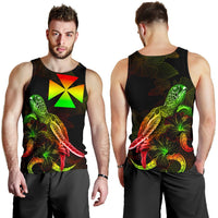 Wallis and Futuna Polynesian Men Tank Top - Turtle With Blooming Hibiscus Reggae - Polynesian Pride
