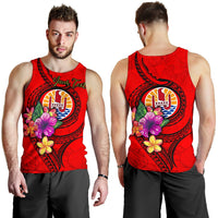 Tahiti Polynesian Custom Personalised Men's Tank Top - Floral With Seal Red Red - Polynesian Pride