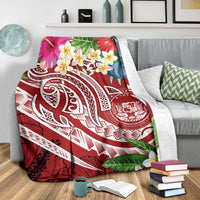 Polynesian Hawaii Premium Blanket - Summer Plumeria (Red) - Polynesian Pride