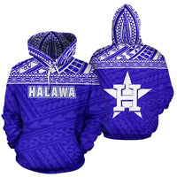 Poly Halawa ll Over Hoodie Polynesian Royal Blue Version Unisex Blue - Polynesian Pride