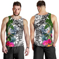 Palau Custom Personalised Men's Tank Top White - Turtle Plumeria Banana Leaf Crest - Polynesian Pride