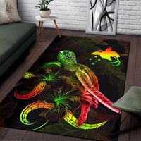 Papua New Guinea Polynesian Area Rugs - Turtle With Blooming Hibiscus Reggae - Polynesian Pride