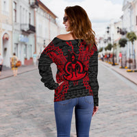 Vanuatu Polynesian Shoulder Sweater Map Red - Polynesian Pride