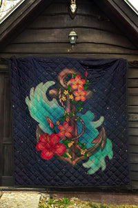 Hawaiian Plumeria Hibiscus Anchor Galaxy Premium Quilt - Polynesian Pride