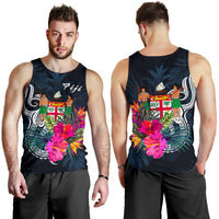 Fiji Polynesian Men's Tank Top - Tropical Flower Blue - Polynesian Pride
