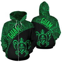 Guam Zip up Hoodie Guam Coat of Arm In Turtle Polynesian Tattoo Green Unisex Green - Polynesian Pride