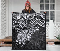 Polynesian Premium Quilt - Polynesian White Turtle Hibiscus - Polynesian Pride