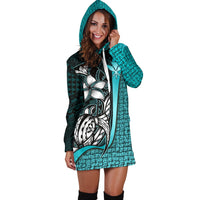 Polynesian Hawaii Hoodie Dress Turquoise - Turtle with Hook - Polynesian Pride
