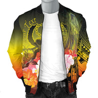 Pohnpei Custom Personalised Men's Bomber Jacket - Humpback Whale with Tropical Flowers (Yellow) - Polynesian Pride