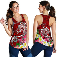Samoa Custom Personalised Women's Racerback Tank - Turtle Plumeria (Red) - Polynesian Pride