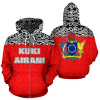Cook Islands All Over Zip up Hoodie Polynesian Red Version Unisex White - Polynesian Pride