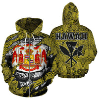 Polynesian Kanaka Maoli Royal Coat of Arms Hawaii Zip Hoodie Yellow Unisex Yellow - Polynesian Pride