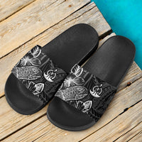 Vanuatu Sandals - Turtle Hibiscus Pattern Black - Polynesian Pride